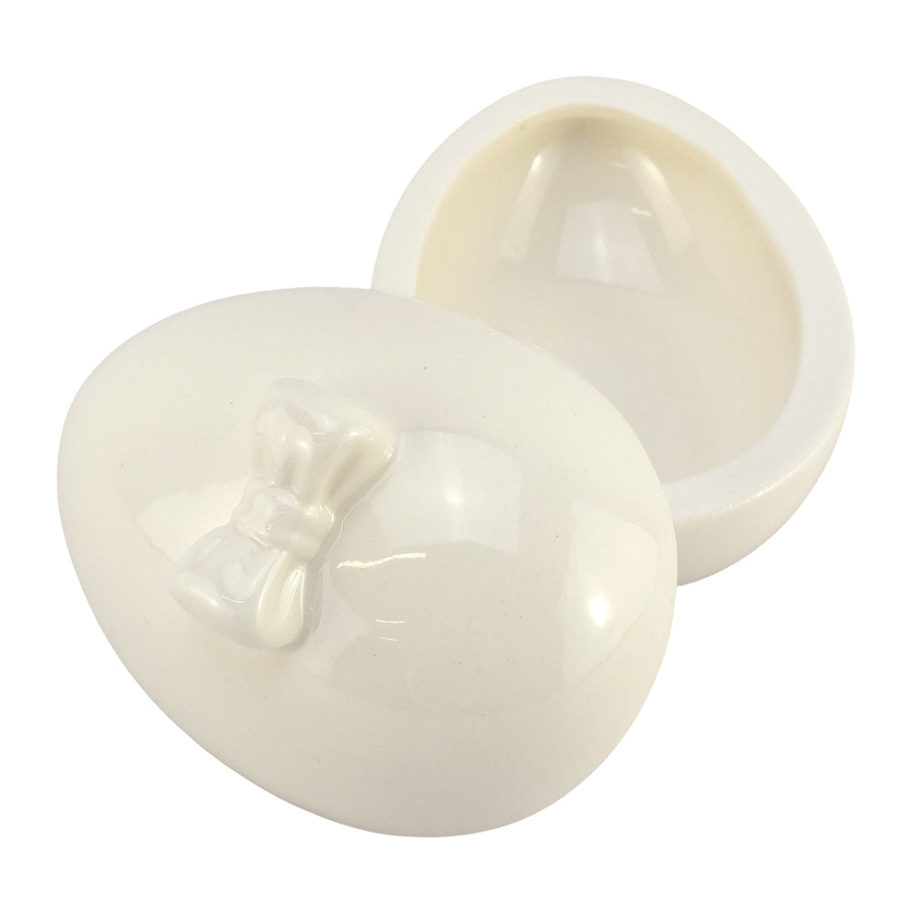 Cute Little Ceramic Egg Shaped Trinket Dish with Lid | 9.5cm Long | Easter Décor