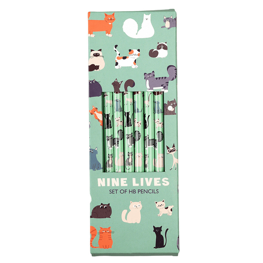 Nine Lives | for Cat Lovers | 6 HB Pencils with Erasers in Box