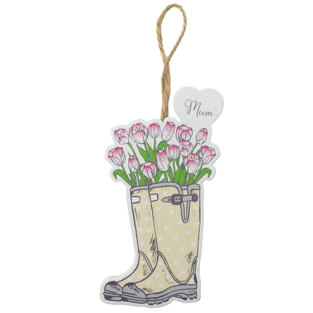MUM | Yellow Floral Welly Boot Hanger | Little Gift | Cracker Filler