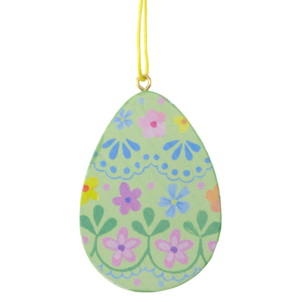 Pastel Green | Pretty Florals | Wooden Hanging Egg | Easter Tree Decoration