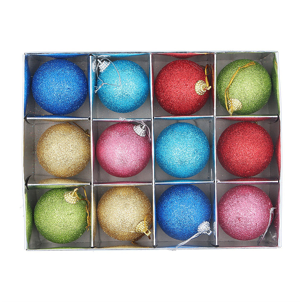 5cm Glittered Hanging Baubles | Pack of 12 | Christmas Tree Decorations