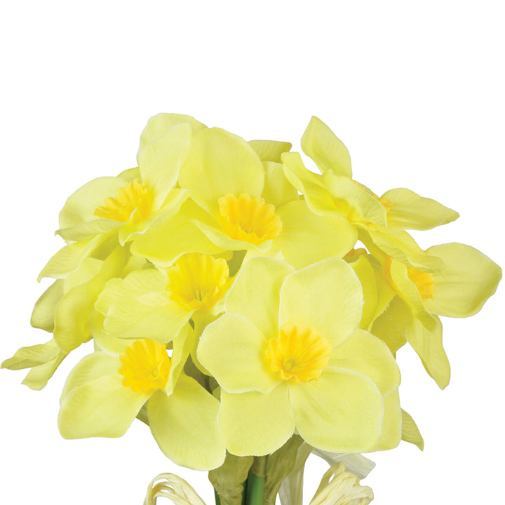 7 Mini Yellow Fabric Daffodils Bunch - Artificial Silk Faux Flowers