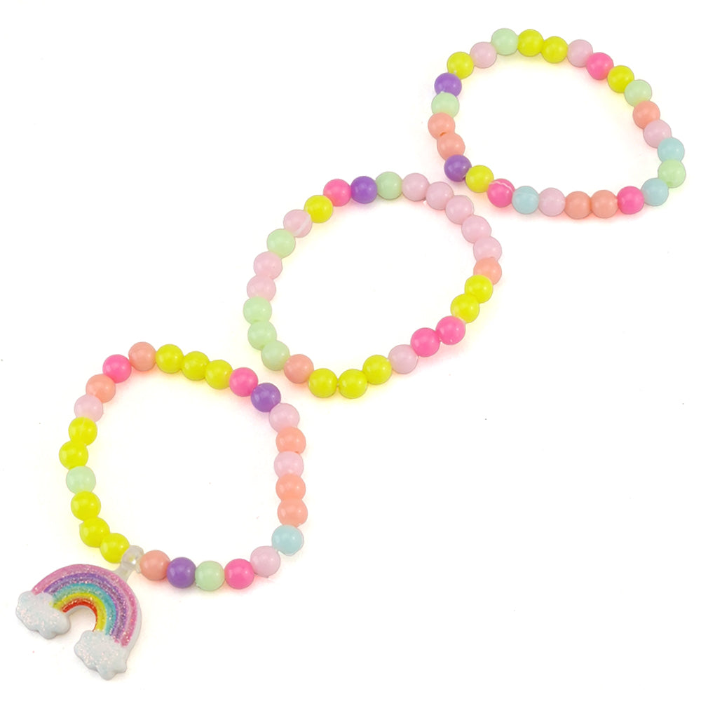 Pastel Rainbow Bead Bracelet Trio for Girls | Little Gift | Cracker Filler