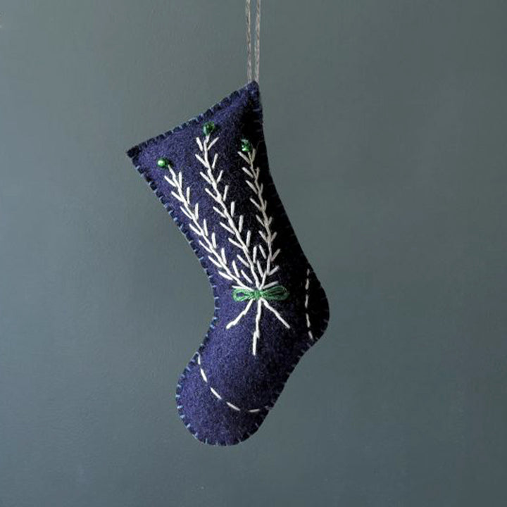 Embroidered Scandi Folk Art Stocking | Felt Decoration | Cracker Filler