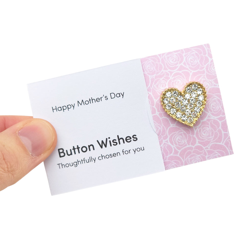 Happy Mother's Day | Diamante Heart | Button Wishes Sew On Token | Little Gift