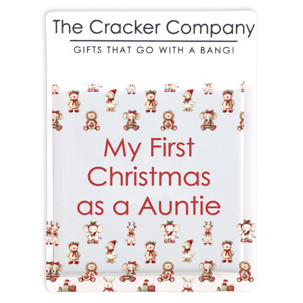My First Christmas as an Auntie | 38mm Square Pin Badge | Cracker Filler Gift