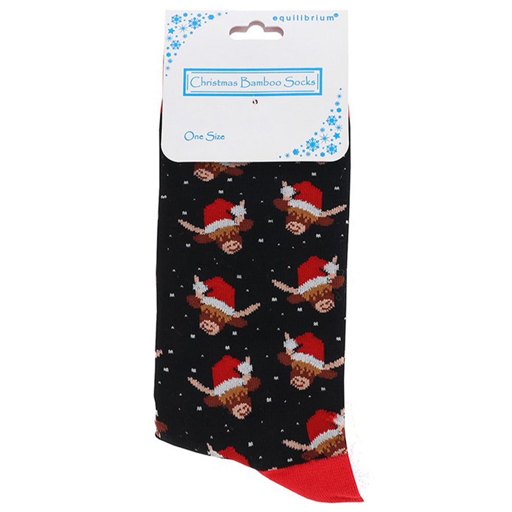 Christmas Highland Cow | Luxury Bamboo Socks | Mens | One Size