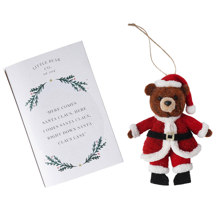 Here Comes Santa Claus | Hanging Little Felt Bear Christmas Ornament | Mini Gift