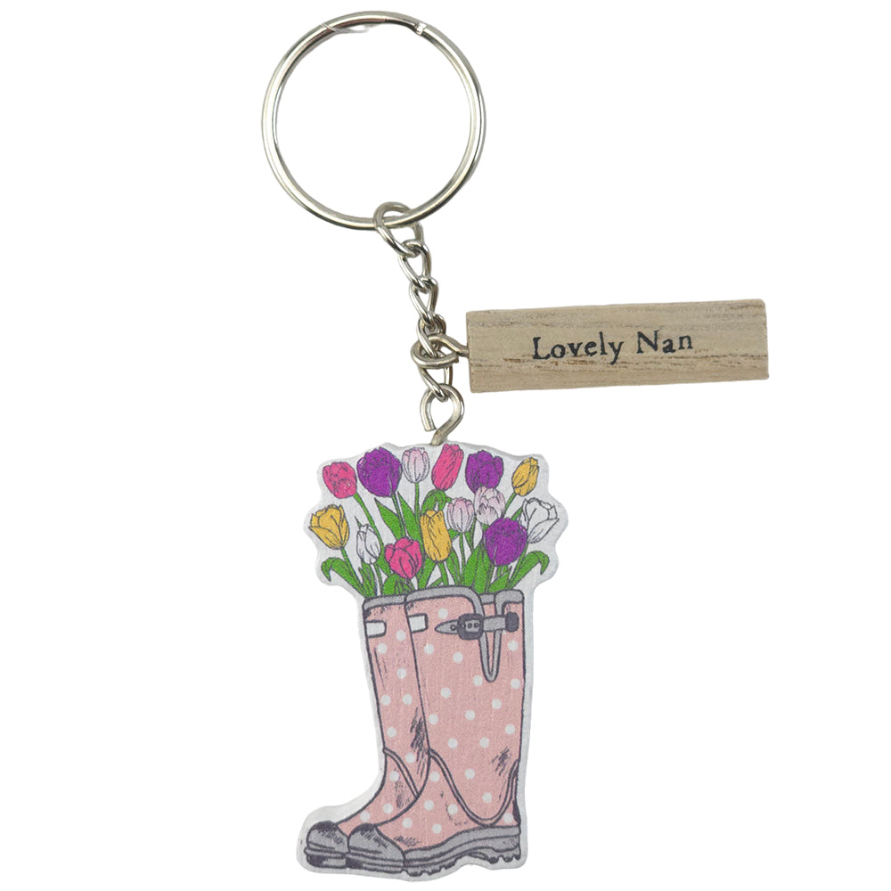 LOVELY NAN | Floral Welly Boot Keyring | Little Gift | Cracker Filler