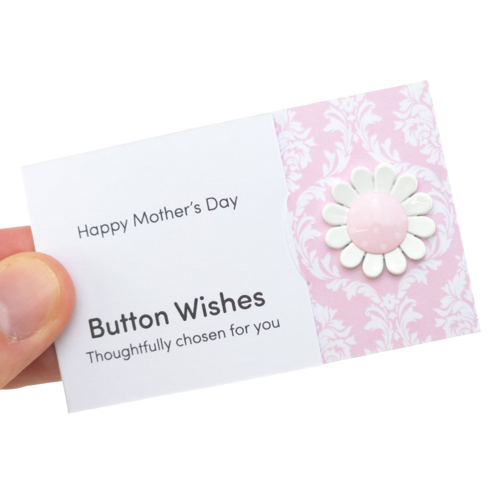 Happy Mother's Day | Pink Daisy | Button Wishes Sew On Token | Cracker Filler