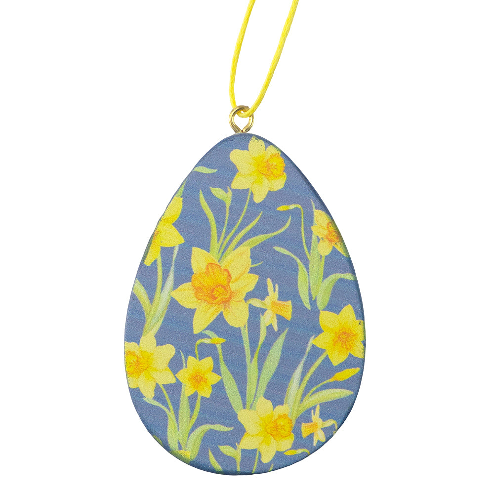 Blue | Spring Daffodils | Wooden Hanging Egg | Easter Tree Decoration