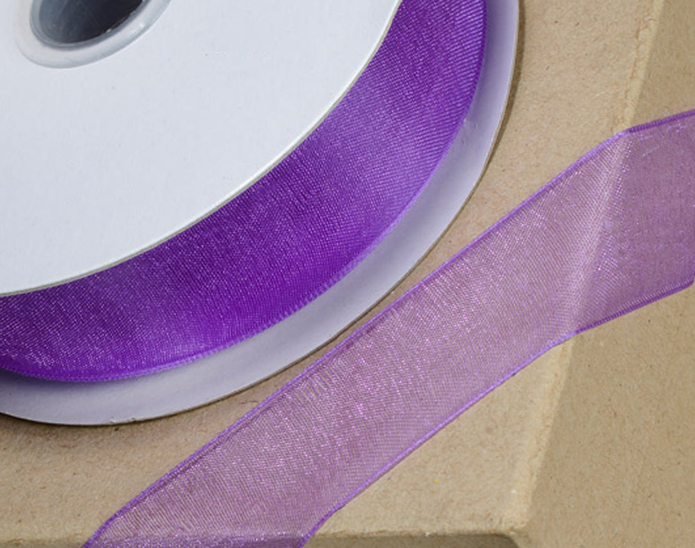 25m Purple 23mm Wide Woven Edge Organza Ribbon for Crafts