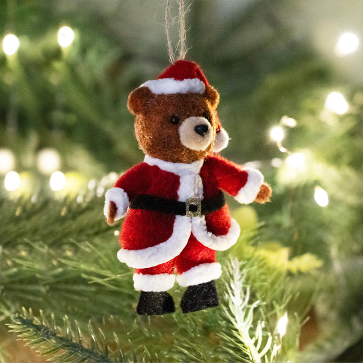 Here Comes Santa Claus | Hanging Little Felt Bear Christmas Ornament | Mini Gift