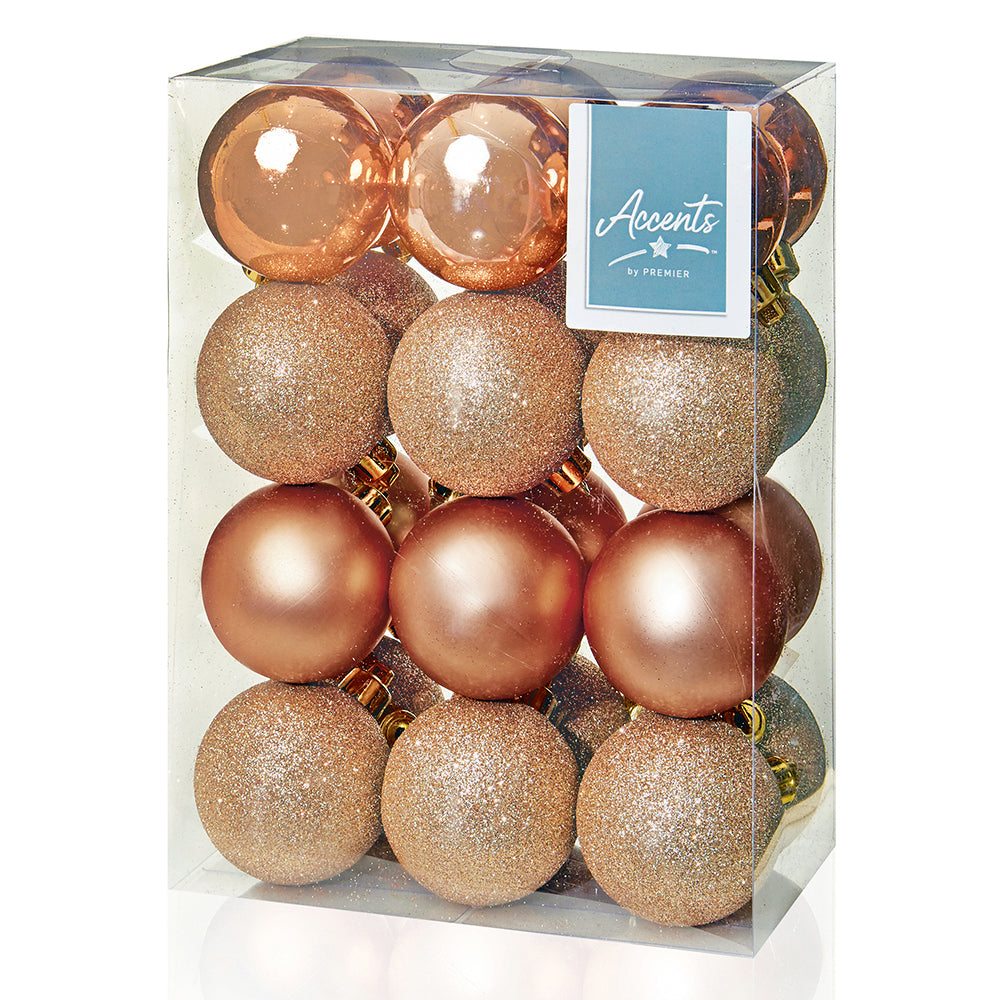 60mm Rose Gold Christmas Baubles | 24 Assorted | Shatterproof Tree Decorations