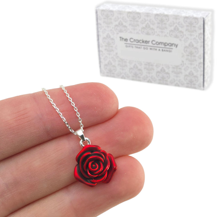Red Rose | Silver Plated Necklace | Little Gift | Cracker Filler
