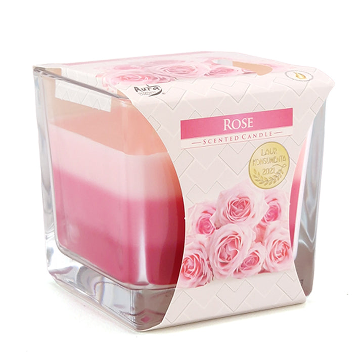 Pink Layered Candle in Jar | Rose Scented | Double Wick | Fragranced