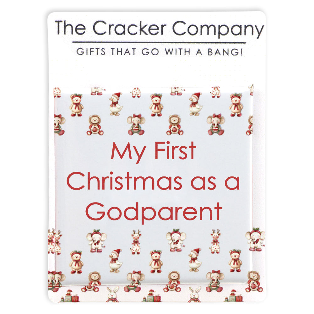 My First Christmas as a Godparent | 38mm Square Pin Badge | Cracker Filler Gift