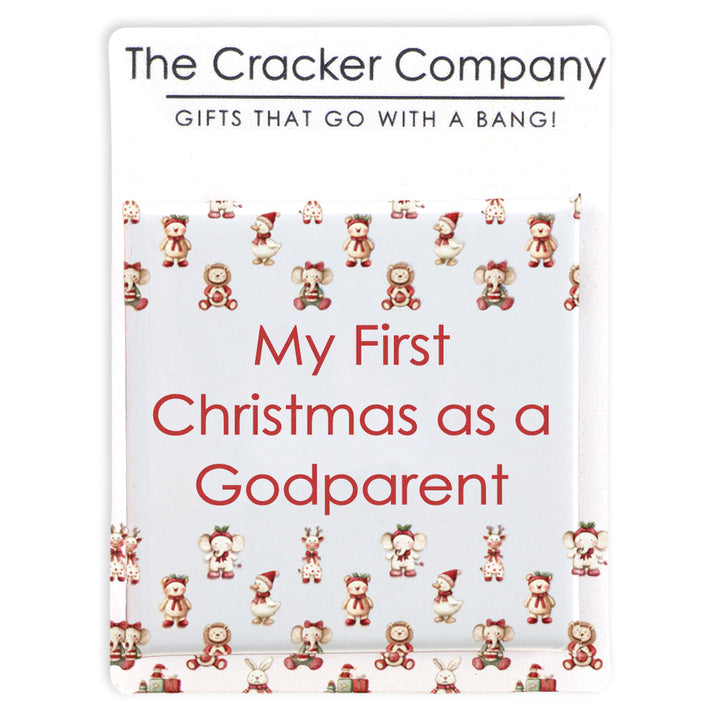 My First Christmas as a Godparent | 38mm Square Pin Badge | Cracker Filler Gift