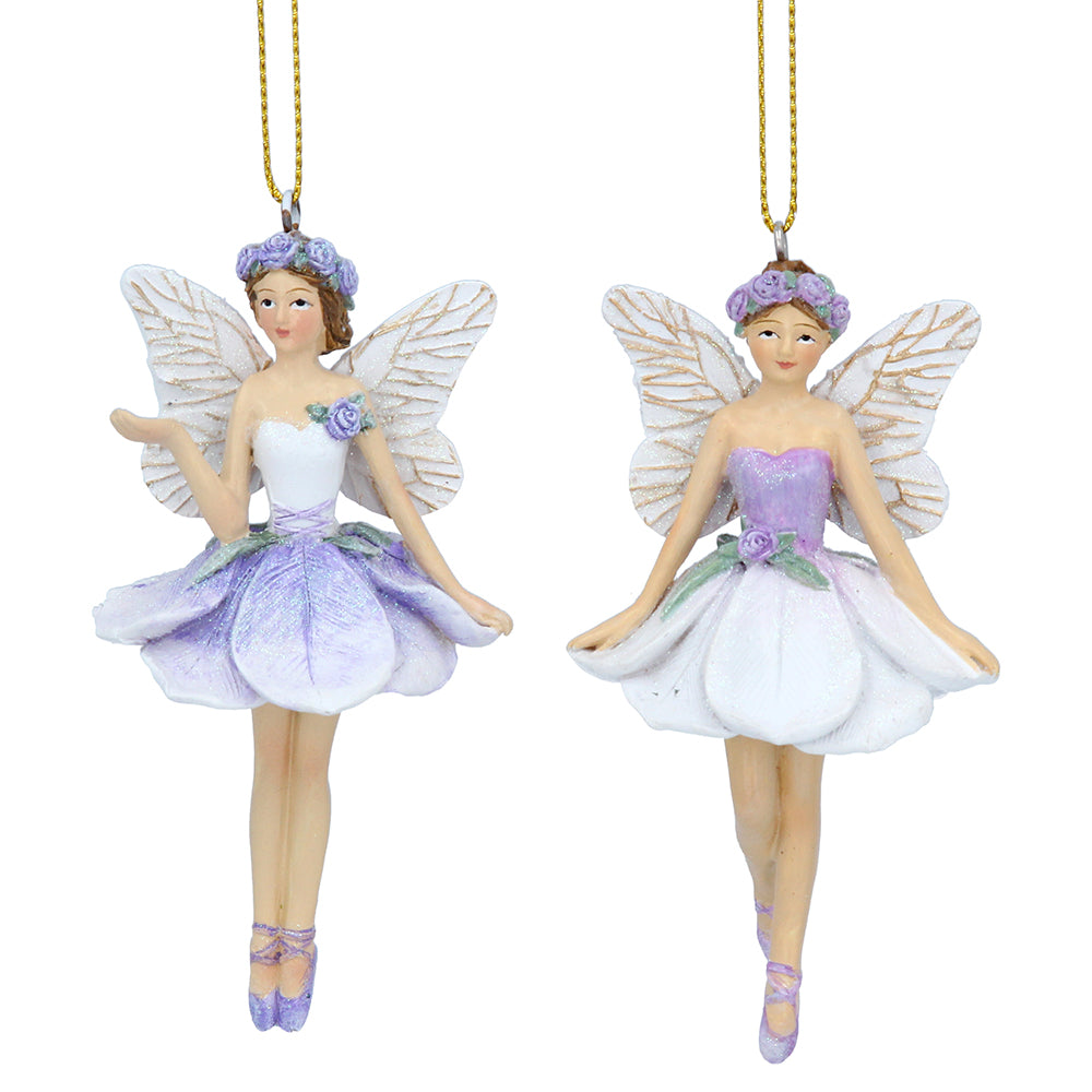Single 10cm Lavender Glitter Fairy Christmas Tree Bauble Ornament | Gisela Graham