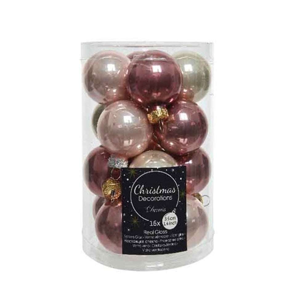 16 3.5cm Pink Mix Glass Christmas Tree Bauble Decorations