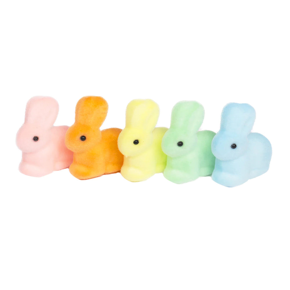 5Pk 7cm Pastel Rainbow Flocked Easter Bunny Party Table Decorations