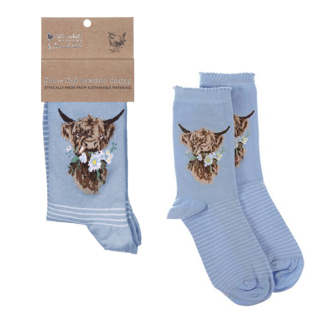 Daisy Coo Highland Cow | Ladies Supersoft Bamboo Socks | One Size | Wrendale Designs