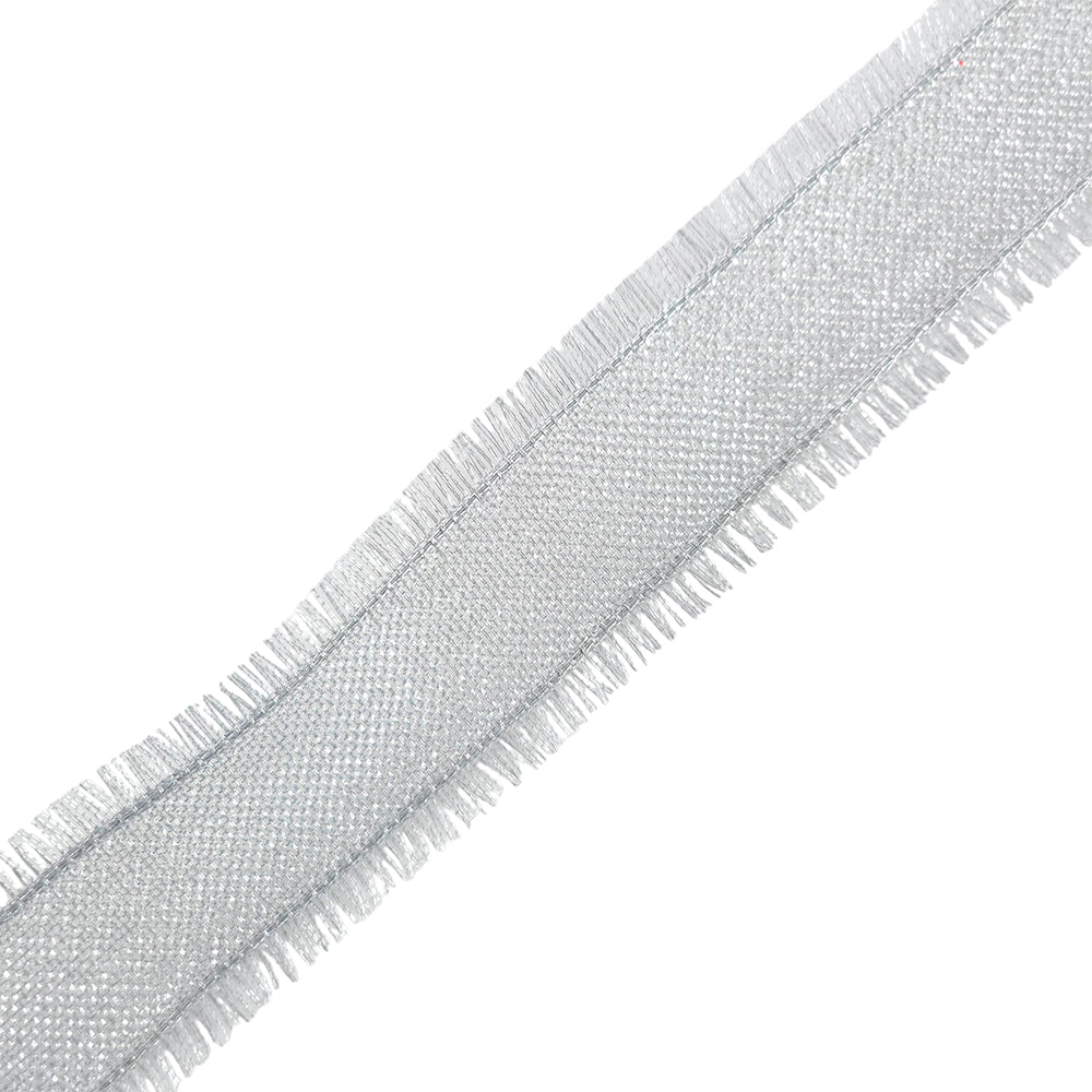 Silver | 25mm Wide | Metallic Frayed Edge Wired  Ribbon | 20m Reel