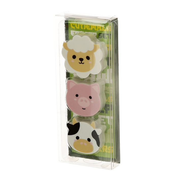 Cow, Pig & Sheep | 3 Piece Farmyard Eraser Set | Little Gift | Cracker Filler