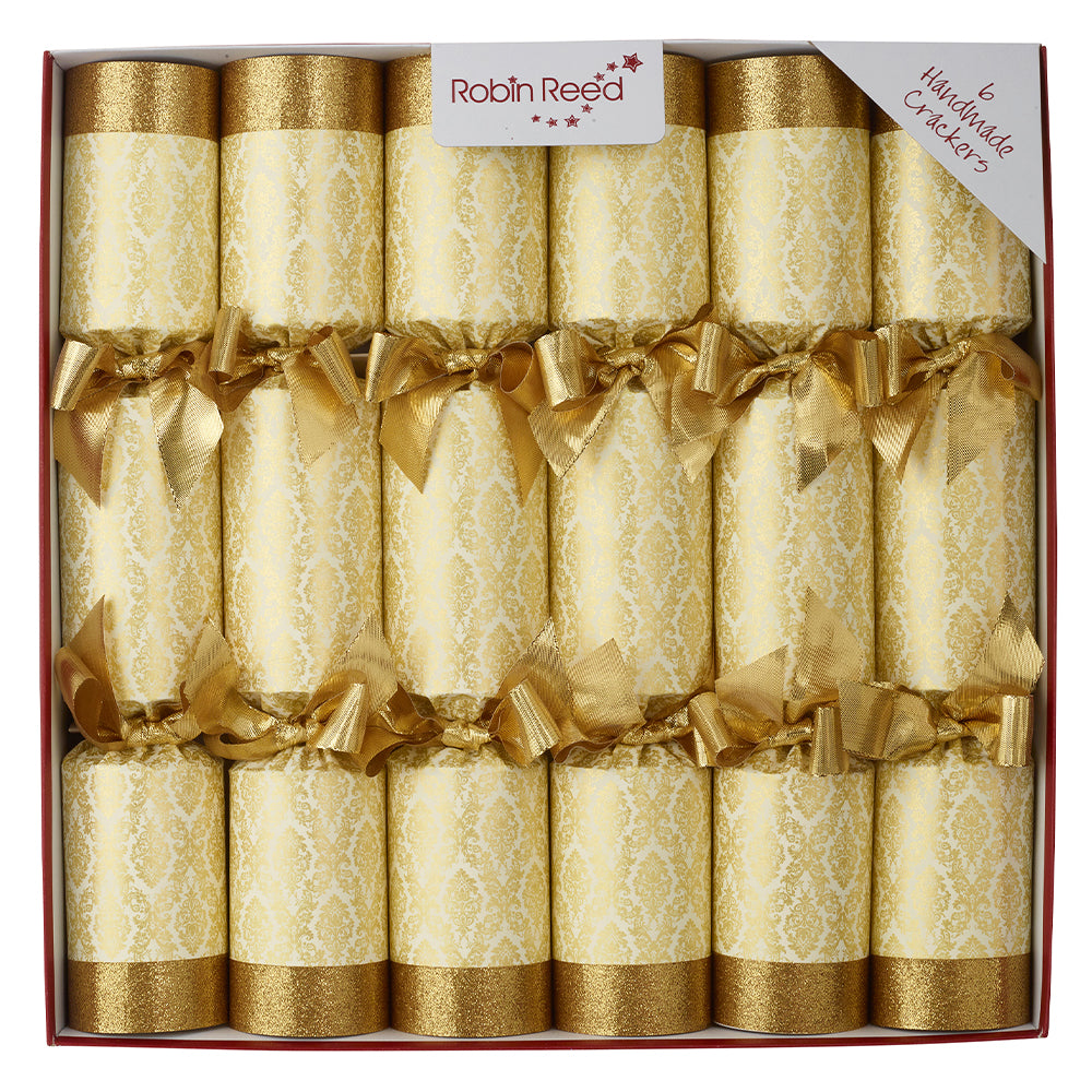 Gold Damask | 6 Large Luxury Christmas Crackers | Plastic Free Metal Gifts