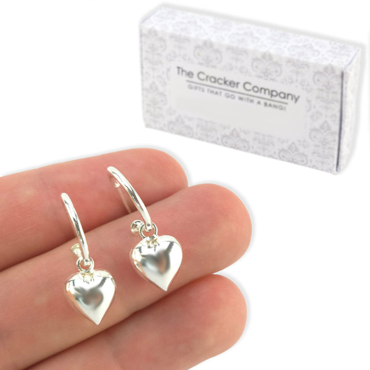 Sterling Silver Hoop & Heart Drop Earrings | Mini Gift | Cracker Filler