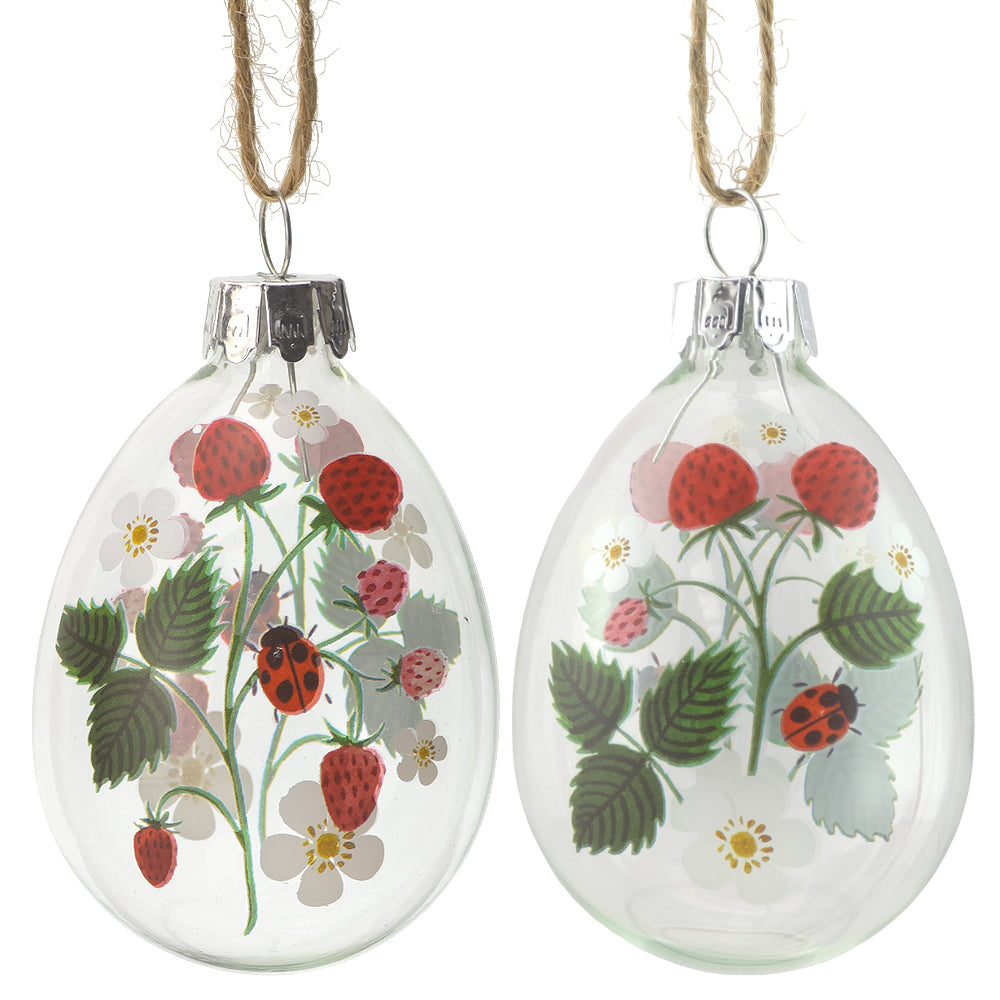Strawberries & Ladybird | Glass Egg | Easter Tree Decoration | Gisela Graham