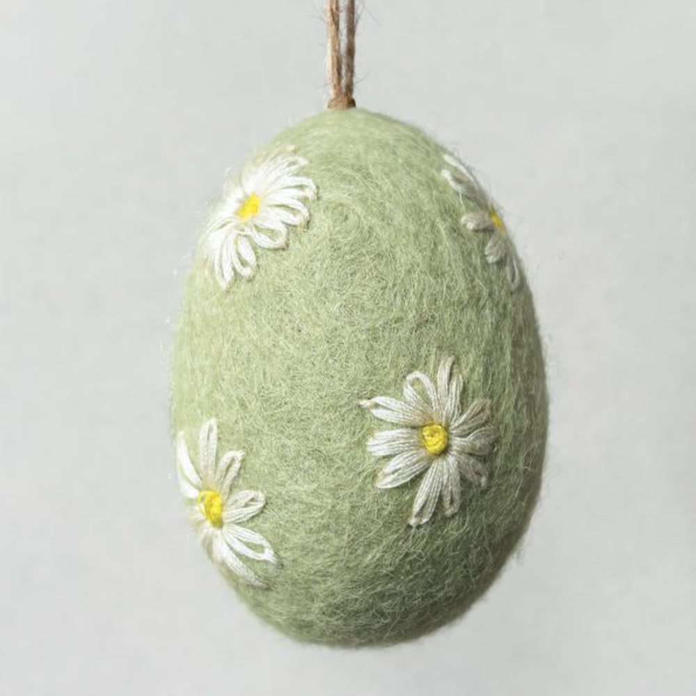 Felt &amp; Embroidered Daisy Egg Ornament | Hanging Easter Tree Decoration