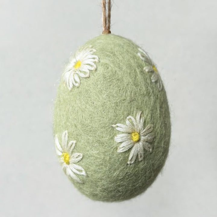 Felt &amp; Embroidered Daisy Egg Ornament | Hanging Easter Tree Decoration