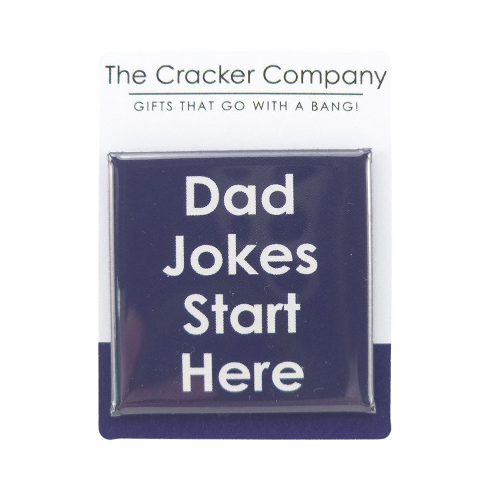 Dad Jokes Start Here | 38mm Square Pin Badge | Little Gift | Cracker Filler