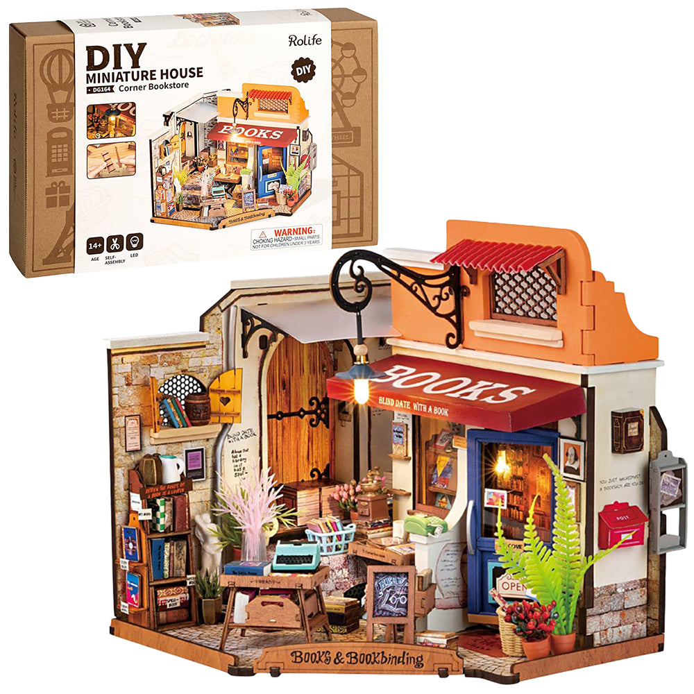 Corner Bookshop | Luxury Miniature DIY Kit | Craft Kit 14+ &amp; Adults