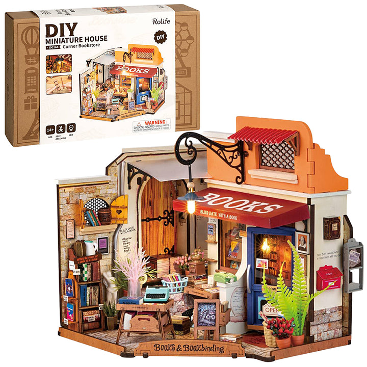 Corner Bookshop | Luxury Miniature DIY Kit | Craft Kit 14+ &amp; Adults