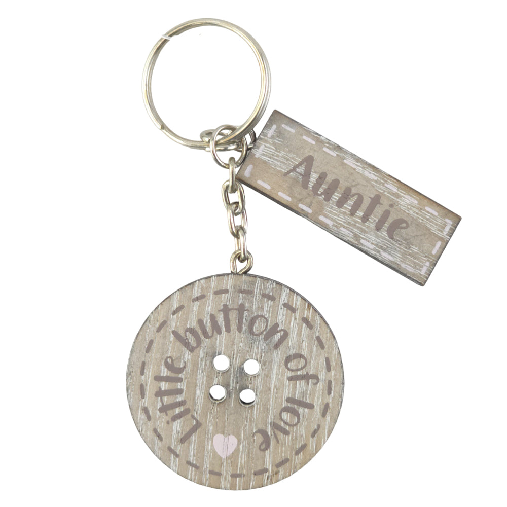 Auntie | Little Button of Love | Wooden Keyring | Little Gift | Cracker Filler