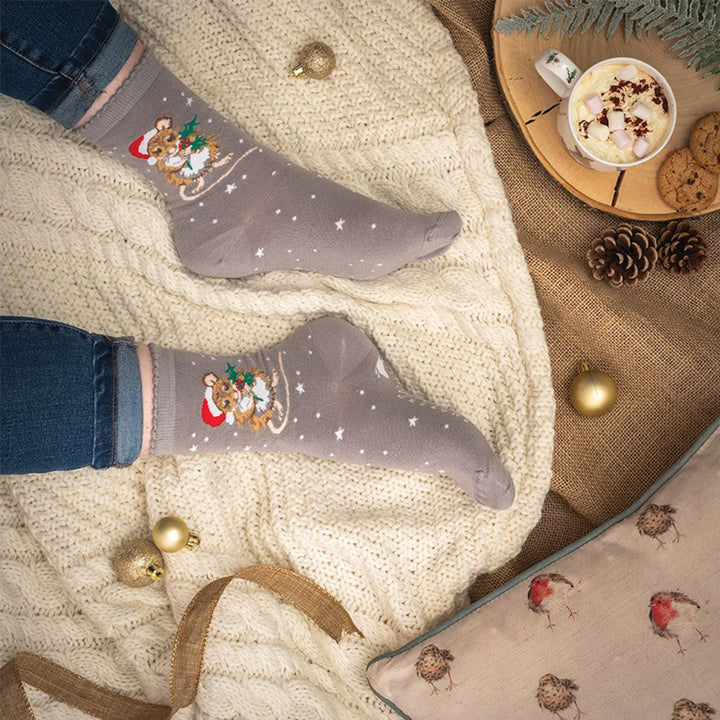 Christmas Mouse | Ladies Supersoft Bamboo Socks | One Size | Wrendale Designs