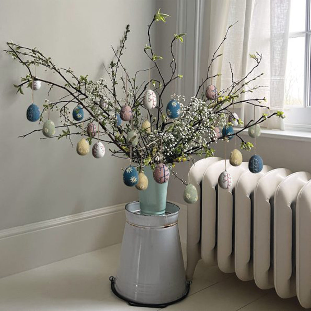 Felt &amp; Embroidered Daisy Egg Ornament | Hanging Easter Tree Decoration