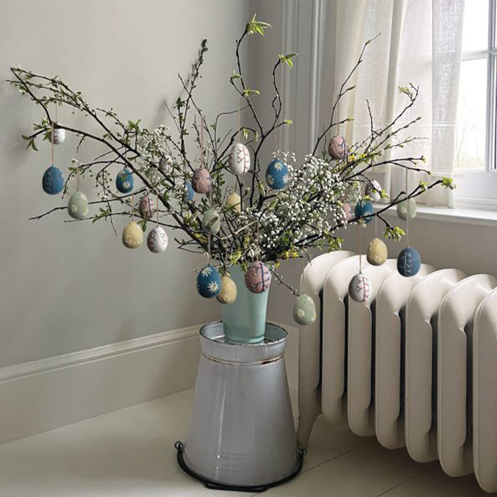 Felt &amp; Embroidered Daisy Egg Ornament | Hanging Easter Tree Decoration