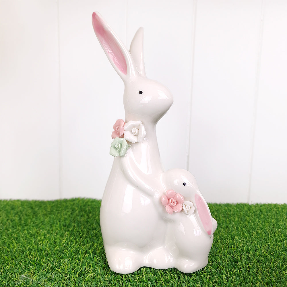 Mother & Baby Bunny Ceramic Ornament for Easter or Mother's Day - 22cm Tall