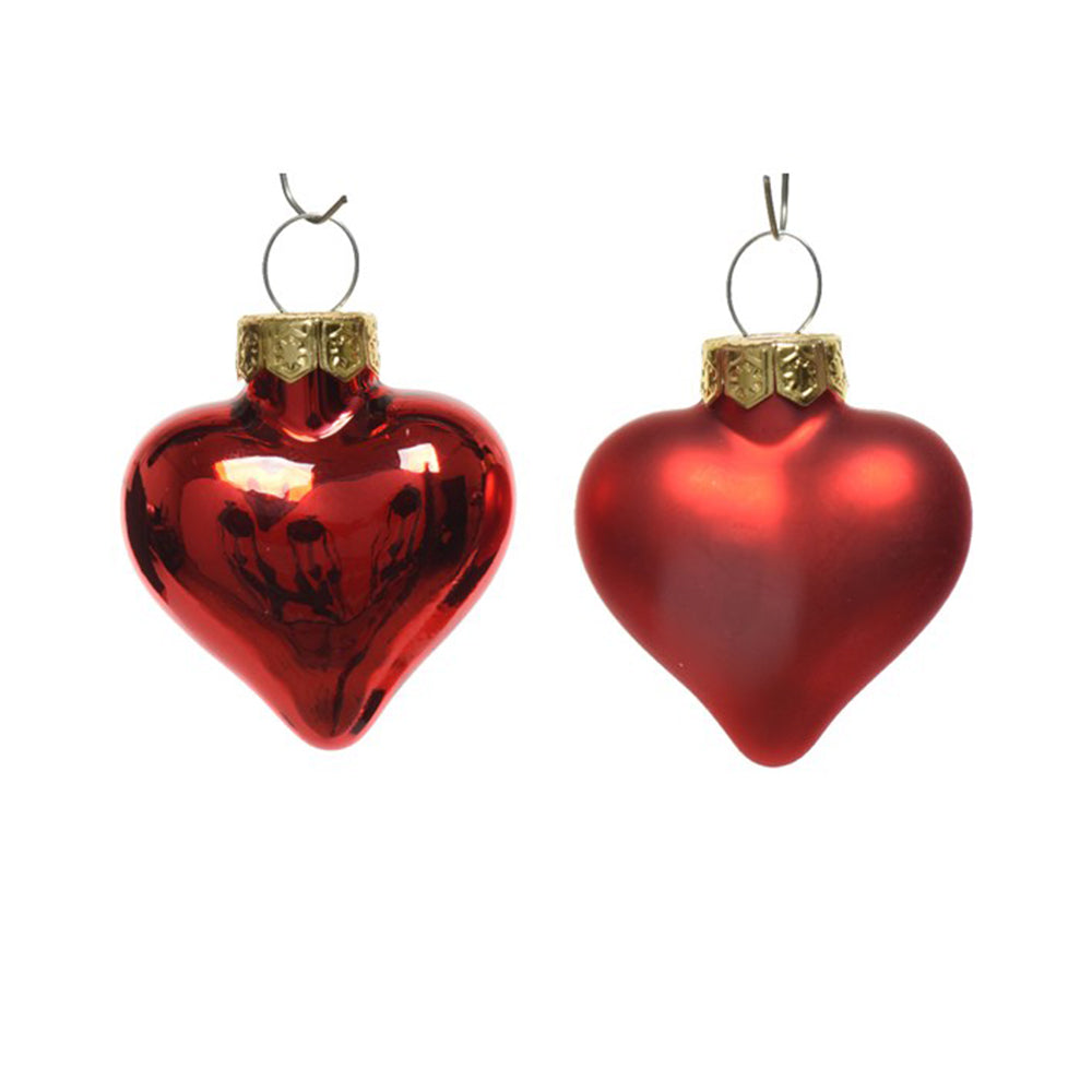 12 4cm Red Heart Shape Glass Christmas Tree Bauble Decorations