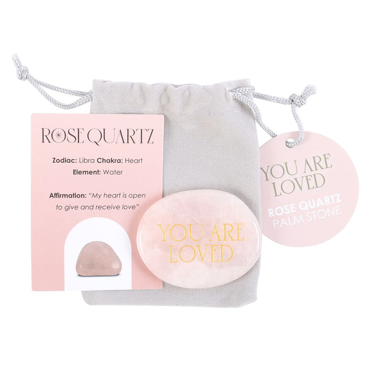 You Are Loved | Rose Quartz Palm Stone | Card &amp; Bag | Cracker Filler | Mini Gift
