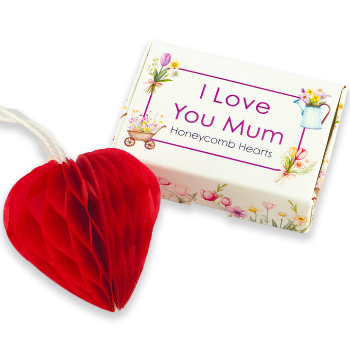 I Love You Mum | Trio of Mini Honeycomb Hearts | Little Gift | Cracker Filler