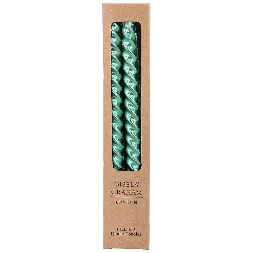 Metallic Dark Green Twist Taper Candles | 25cm | Box of 2 | Gisela Graham