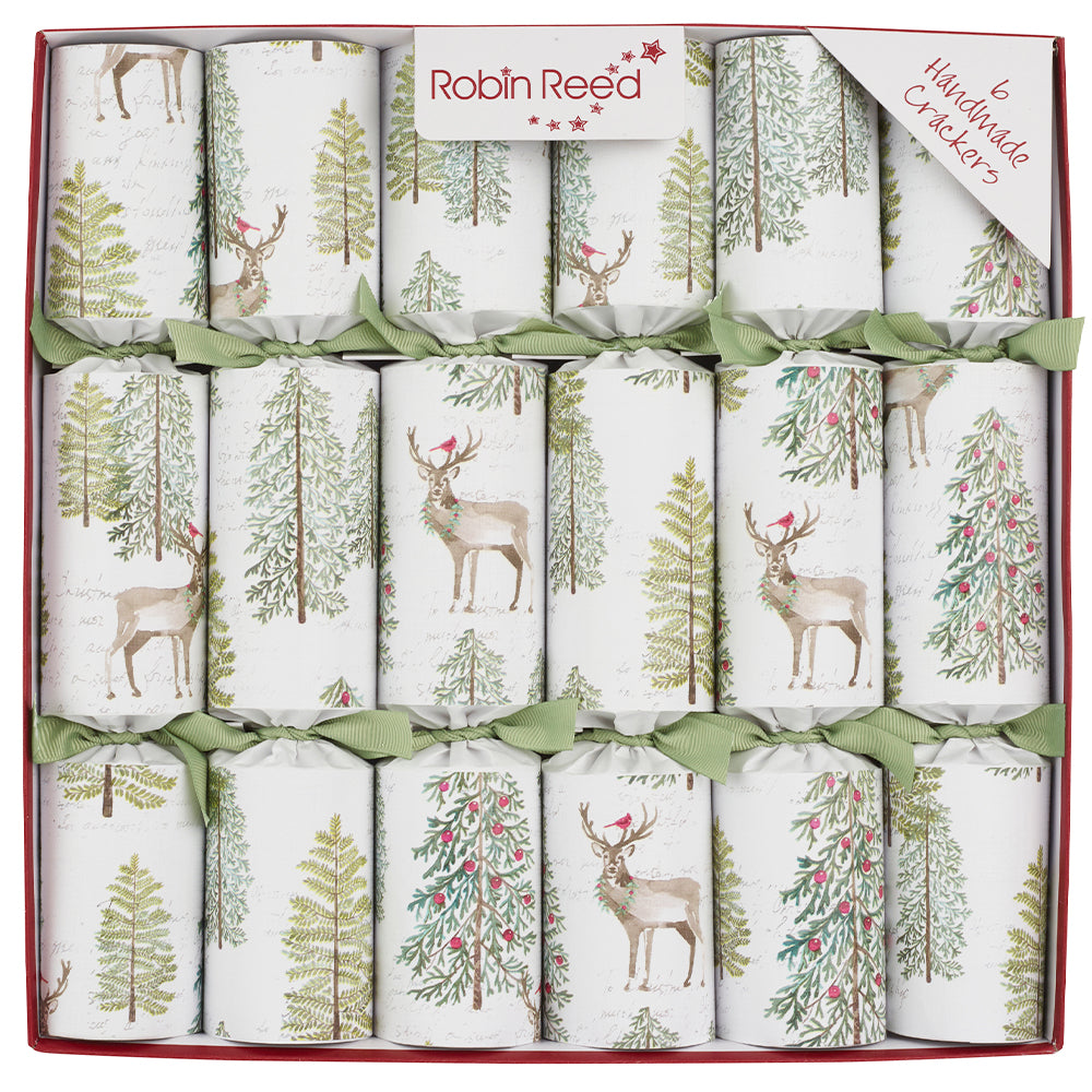 6 Sage Forest Woodland Christmas Crackers | 30cm | With Plastic Free Gifts