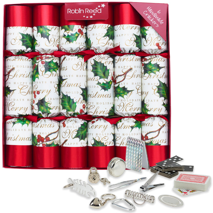 12 Classic Festive Holly Christmas Crackers | 30cm | Plastic Free Gifts