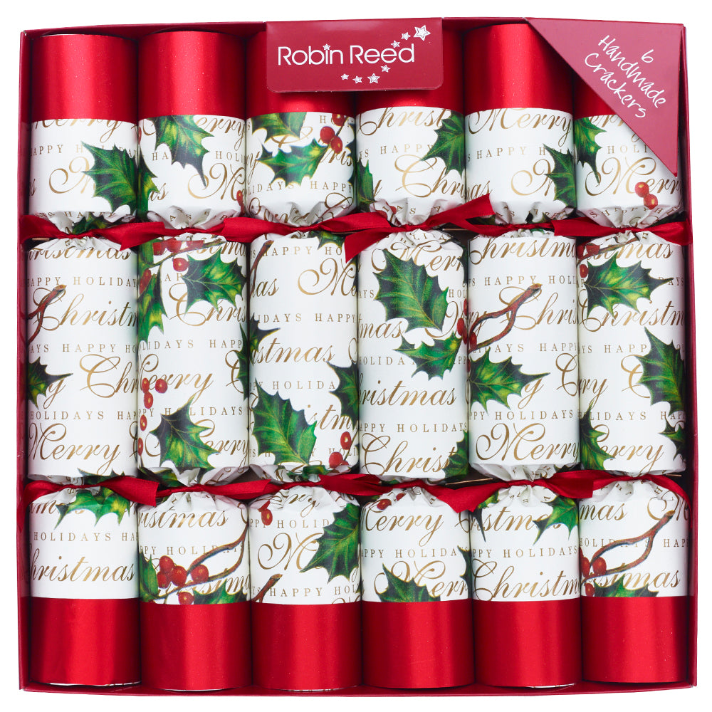 12 Classic Festive Holly Christmas Crackers | 30cm | Plastic Free Gifts