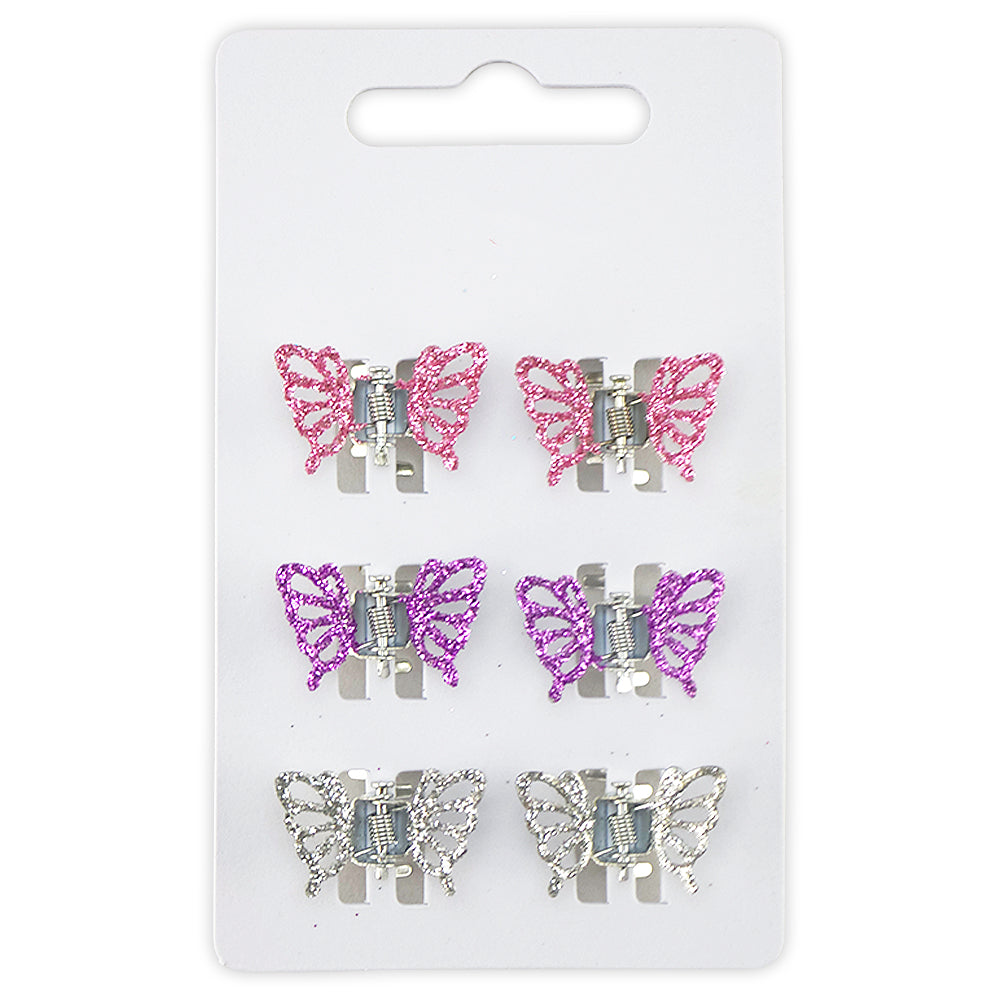 6 Glitter Butterfly Mini Hair Clamps | Little Gift | Cracker Filler