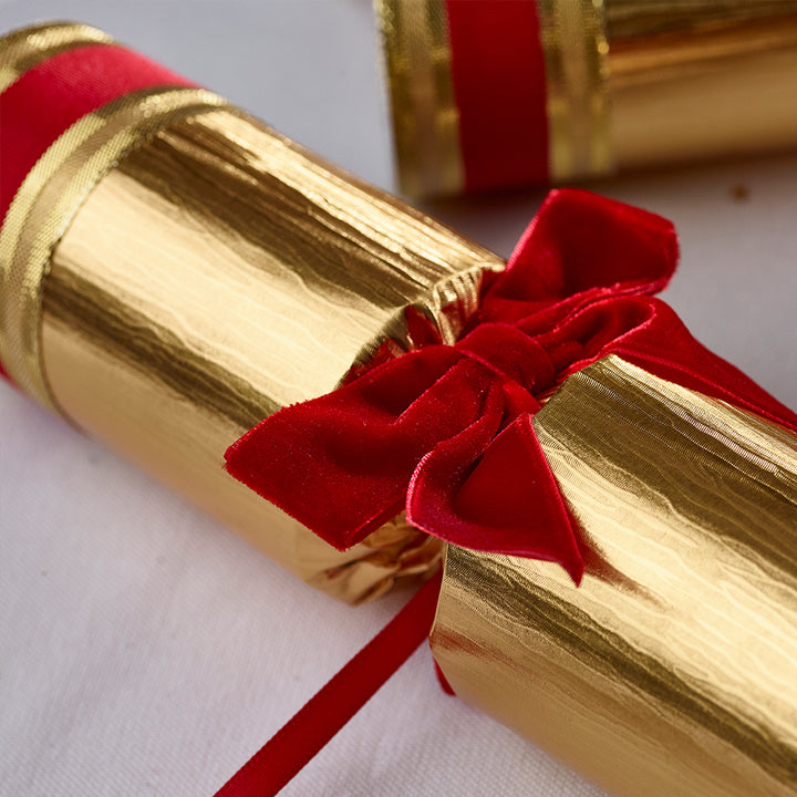 6 Festive Red &amp; Gold Luxury Christmas Crackers | 34cm | Non-Plastic Gifts